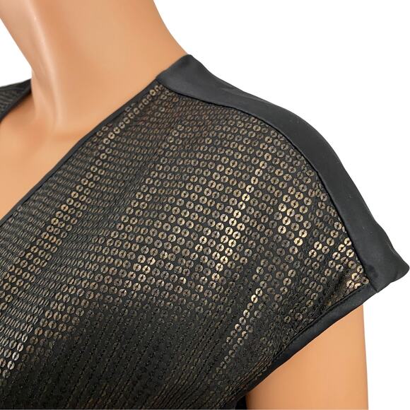 Narciso Rodriguez for Design Nation Faux Wrap Black Gold Sequin Dress - Size M - Picture 5 of 11